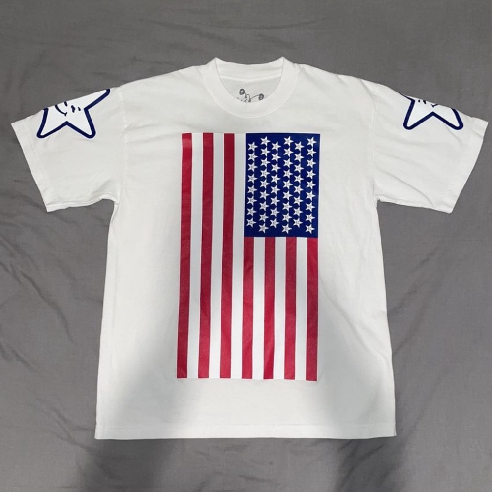 Patriotic White Tee with American Flag Graphic